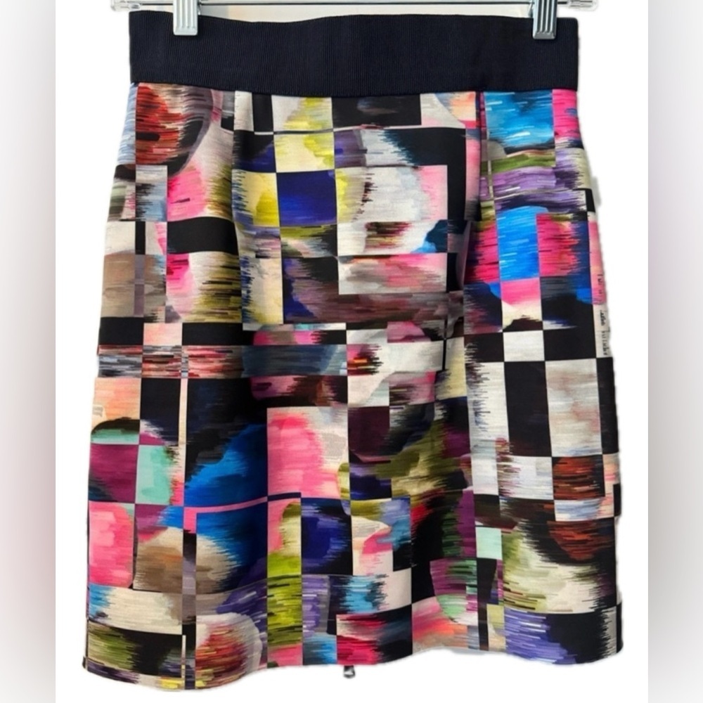 Milly Multicolor Abstract Print Pencil Skirt Size 2 Elastic Waist Designer